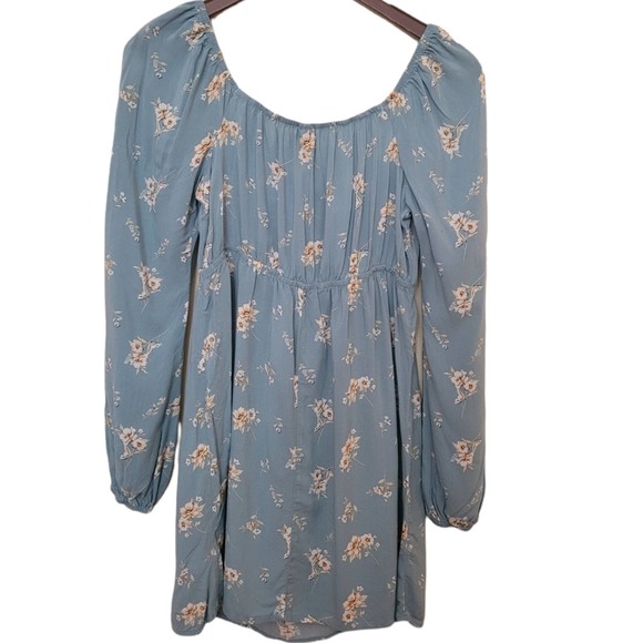 Wild Fable Blue Floral Print Long Sleeve Keyhole Size Small - Picture 5 of 7